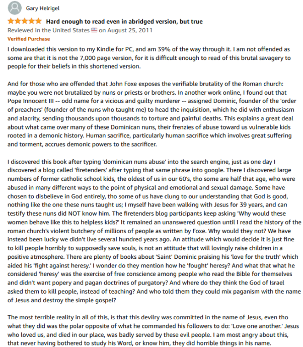 AMAZON REVIEW FOXES BOOK OF MARTYRS